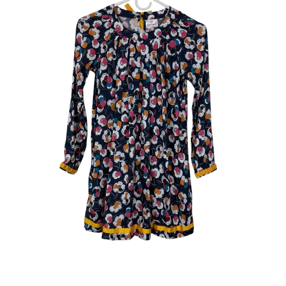 Hanna Andersson Blue Floral Long Sleeve Dress with Yellow Ribbon Detail 10 / 140